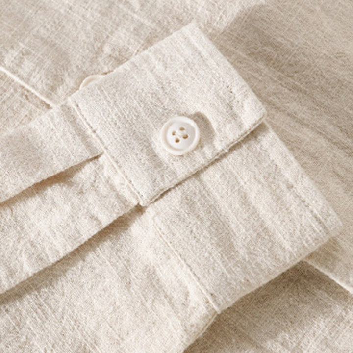Buddha Stones通勤用 秋冬 無地 ラペル メンズ 長袖 コットンリネン シャツ ポケット付き - image 3