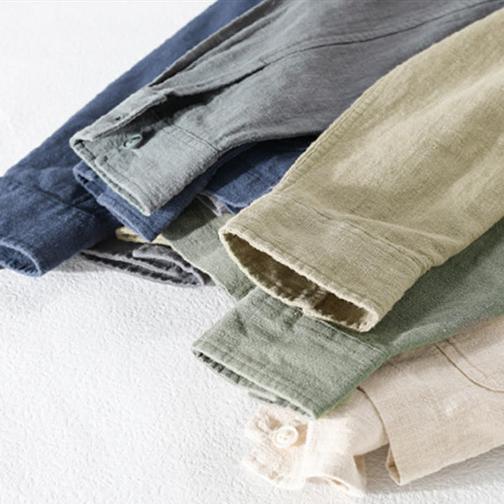 Buddha Stones通勤用 秋冬 無地 ラペル メンズ 長袖 コットンリネン シャツ ポケット付き - image 37