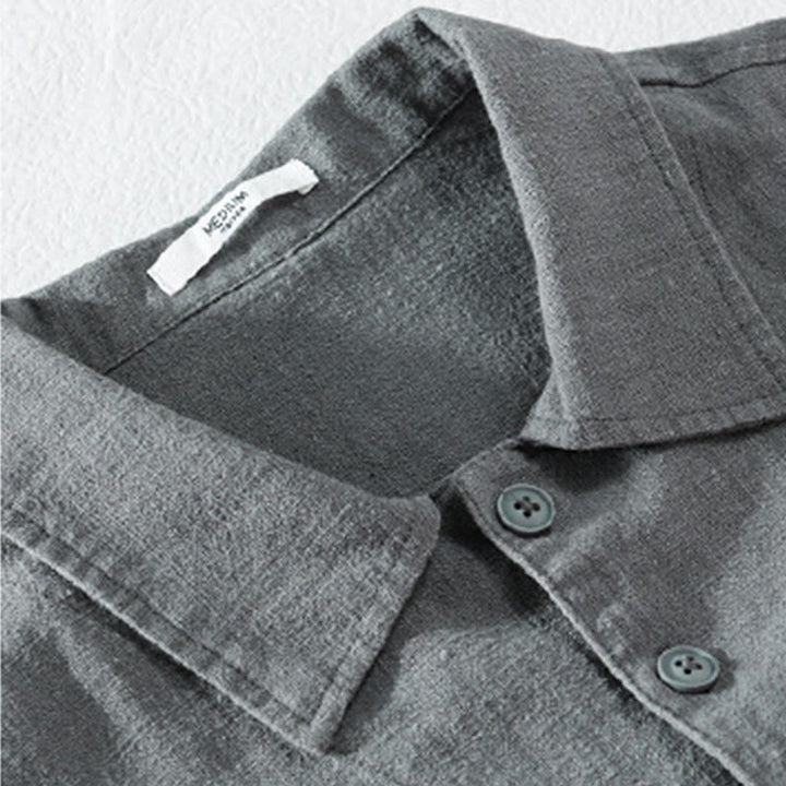 Buddha Stones通勤用 秋冬 無地 ラペル メンズ 長袖 コットンリネン シャツ ポケット付き - image 10