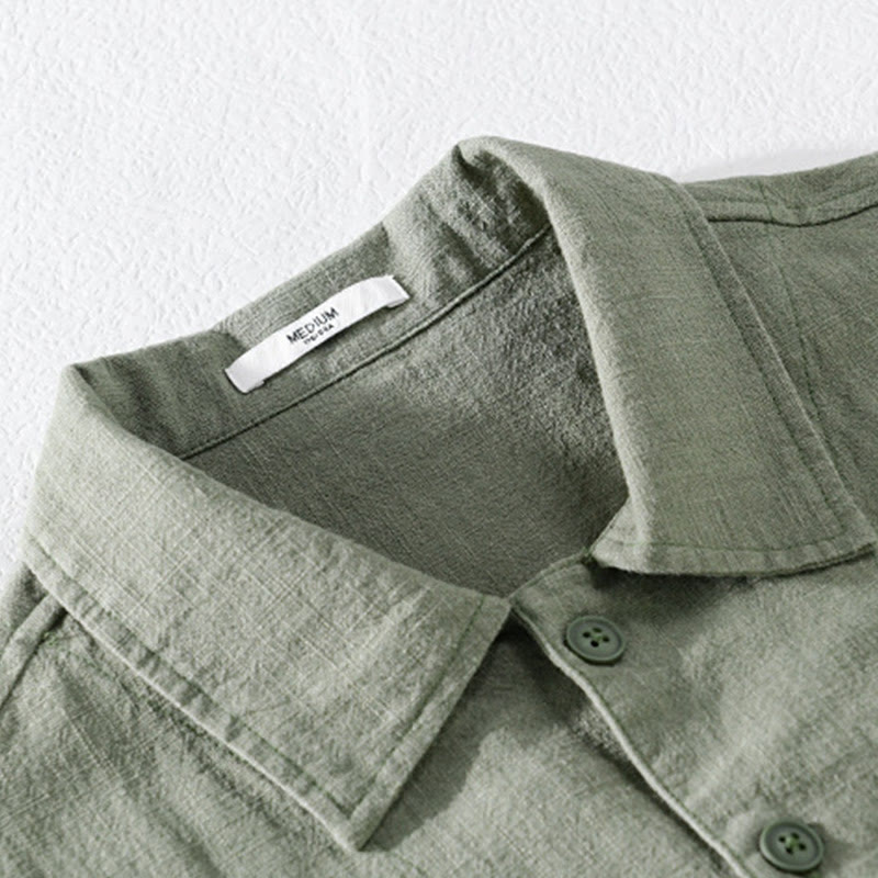 Buddha Stones通勤用 秋冬 無地 ラペル メンズ 長袖 コットンリネン シャツ ポケット付き - image 21