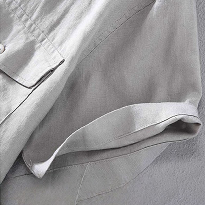 Buddha Stonesクルーネック シンプルデザイン メンズ 半袖 リネンシャツ ポケット付き - image 8