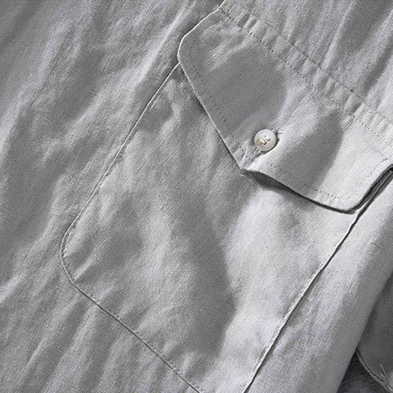 Buddha Stonesクルーネック シンプルデザイン メンズ 半袖 リネンシャツ ポケット付き - image 9