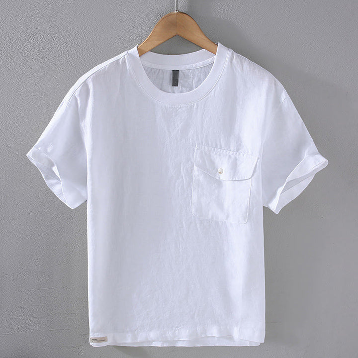 Buddha Stonesクルーネック シンプルデザイン メンズ 半袖 リネンシャツ ポケット付き - 白 - US/UK/AU42、 EU52 (3XL) - image 11