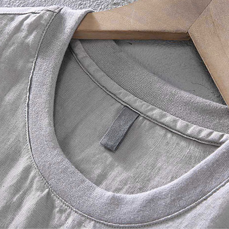 Buddha Stonesクルーネック シンプルデザイン メンズ 半袖 リネンシャツ ポケット付き - image 3