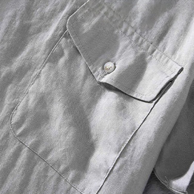 Buddha Stonesクルーネック シンプルデザイン メンズ 半袖 リネンシャツ ポケット付き - image 5