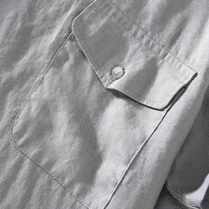 Buddha Stonesクルーネック シンプルデザイン メンズ 半袖 リネンシャツ ポケット付き - image 5