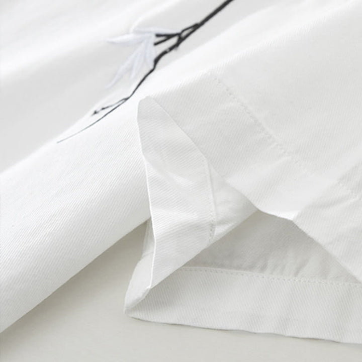 Buddha Stonesの芸術的なシンプルなデザインの刺繍と竹の模様のメンズ半袖コットンシャツ - image 11