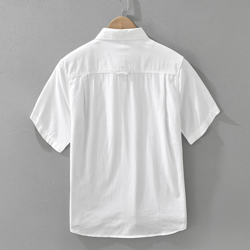 Buddha Stonesの芸術的なシンプルなデザインの刺繍と竹の模様のメンズ半袖コットンシャツ - image 2