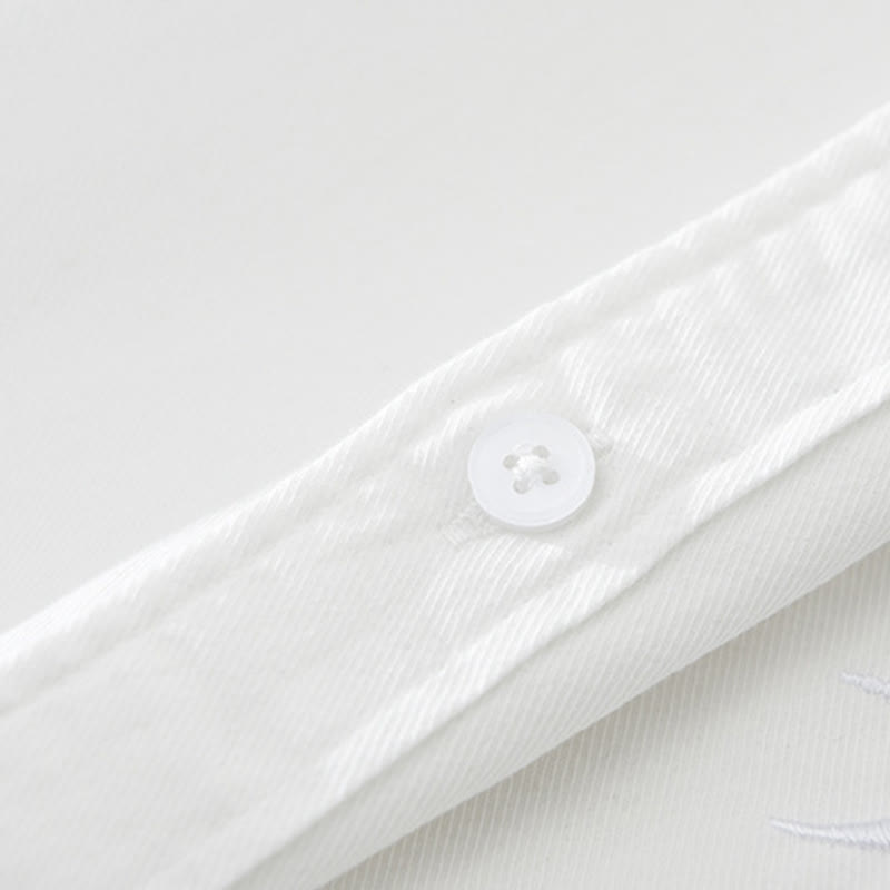 Buddha Stonesの芸術的なシンプルなデザインの刺繍と竹の模様のメンズ半袖コットンシャツ - image 7