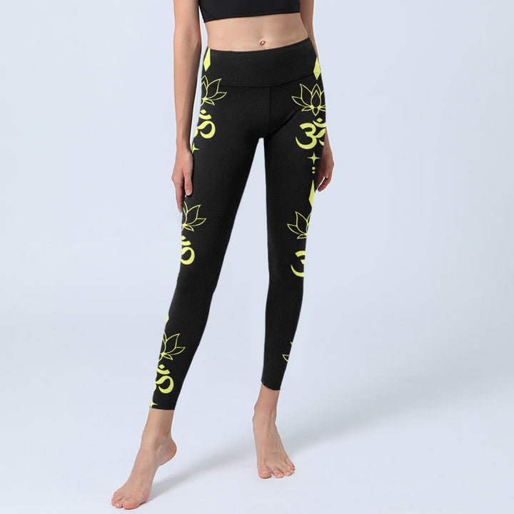 Buddha Stonesと蓮の花、OMシンボルプリントのジムレギンス、レディースヨガパンツ - image 6