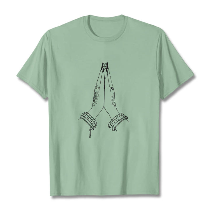 Buddha Stonesが手を合わせる祈りのデザインTシャツ - 淡い緑色 - 2XL - image 14