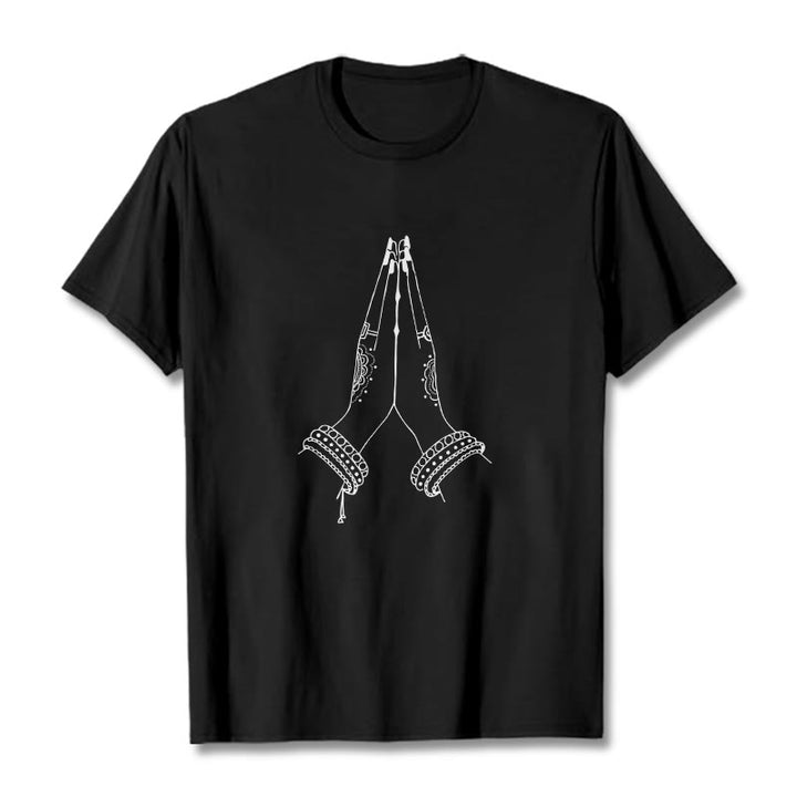 Buddha Stonesが手を合わせる祈りのデザインTシャツ - 黒 - 2XL - image 3
