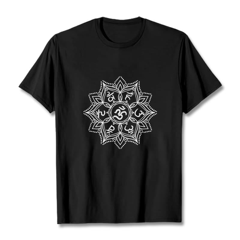 Buddha Stones曼荼羅花オーム・マニ・パドメ・フムサンスクリット マントラ Tシャツ - 黒 - 2XL - image 7