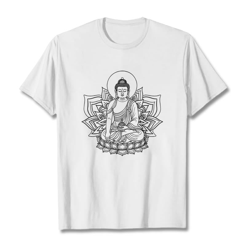 蓮の台座に座る仏陀のBuddha StonesTシャツ - 白 - 2XL - image 6