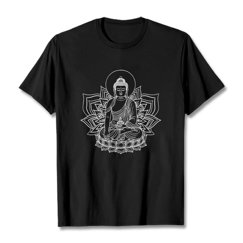 蓮の台座に座る仏陀のBuddha StonesTシャツ - 黒 - 2XL - image 0