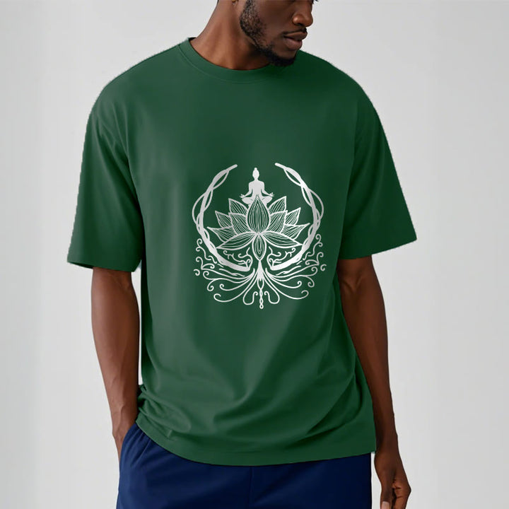 Buddha Stones瞑想 蓮の花の中に座る仏陀のTシャツ - image 5