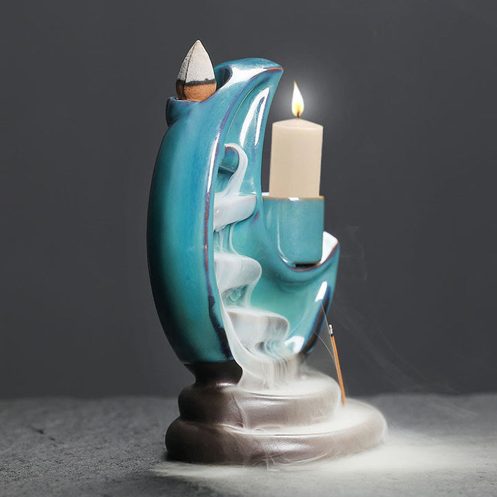 Buddha Stonesブルー 三日月 セラミック 逆流煙噴水 瞑想 燭台 香炉 装飾 - image 3