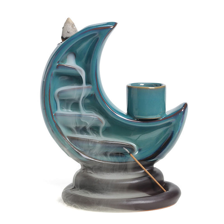 Buddha Stonesブルー 三日月 セラミック 逆流煙噴水 瞑想 燭台 香炉 装飾 - image 17