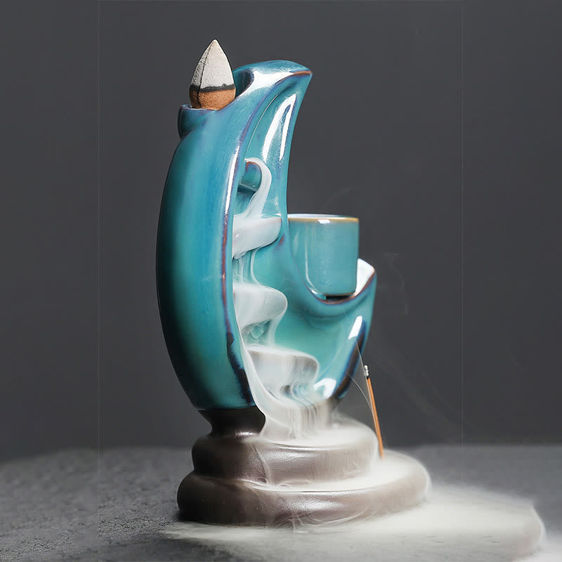 Buddha Stonesブルー 三日月 セラミック 逆流煙噴水 瞑想 燭台 香炉 装飾 - image 8