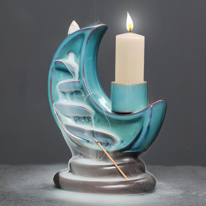 Buddha Stonesブルー 三日月 セラミック 逆流煙噴水 瞑想 燭台 香炉 装飾 - image 7