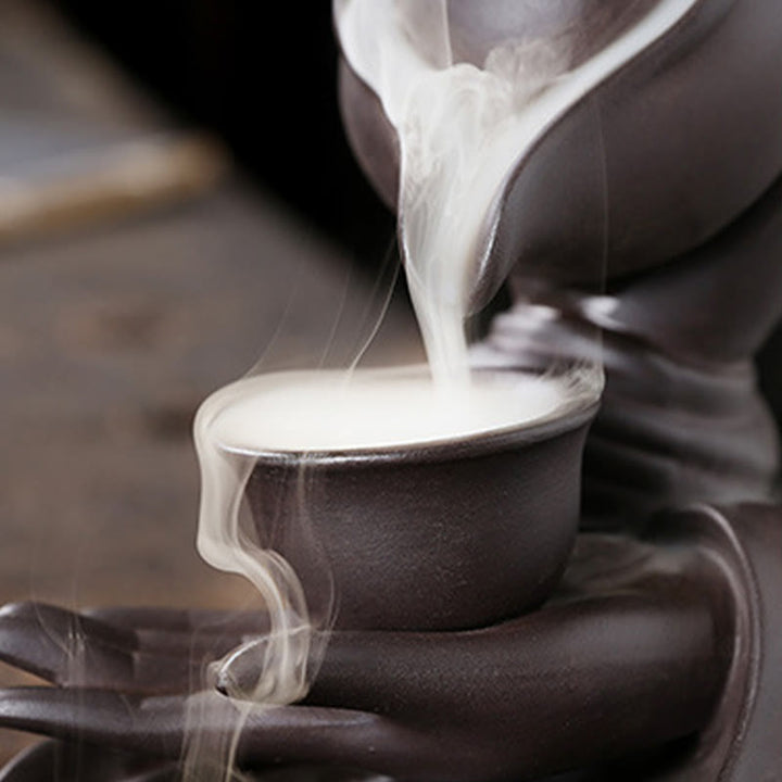 Buddha Stones仏陀の手を持つティーポットカップ セラミック逆流煙噴水 癒しの香炉装飾 - image 6