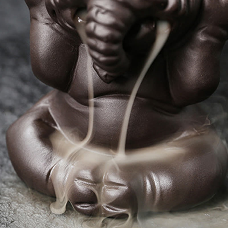 Buddha Stonesかわいい象 紫粘土 逆流煙噴水 平和 癒し 香炉 装飾 - image 23