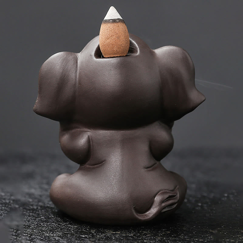 Buddha Stonesかわいい象 紫粘土 逆流煙噴水 平和 癒し 香炉 装飾 - image 18