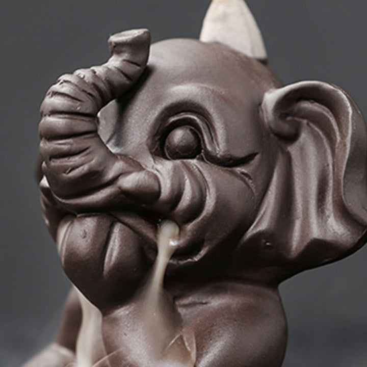 Buddha Stonesかわいい象 紫粘土 逆流煙噴水 平和 癒し 香炉 装飾 - image 31