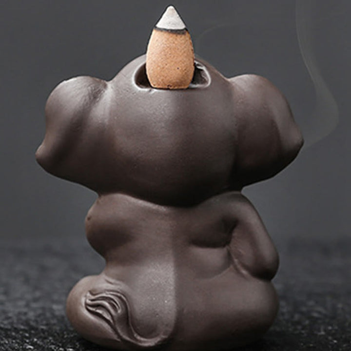 Buddha Stonesかわいい象 紫粘土 逆流煙噴水 平和 癒し 香炉 装飾 - image 28