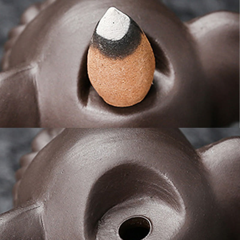 Buddha Stonesかわいい象 紫粘土 逆流煙噴水 平和 癒し 香炉 装飾 - image 14