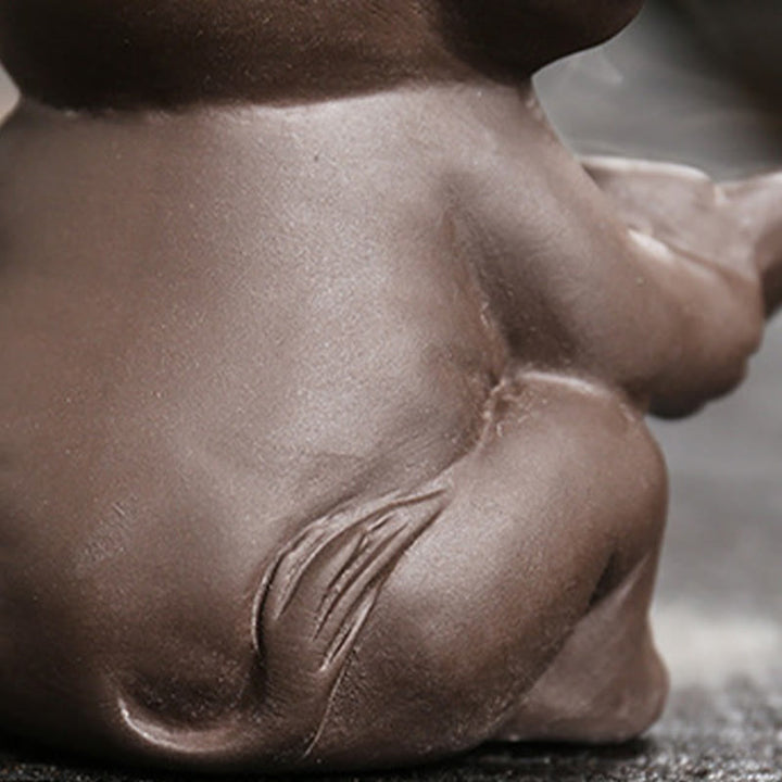 Buddha Stones小さな象の葉っぱを持つ紫粘土の逆流煙噴水 癒しの香炉装飾 - image 13