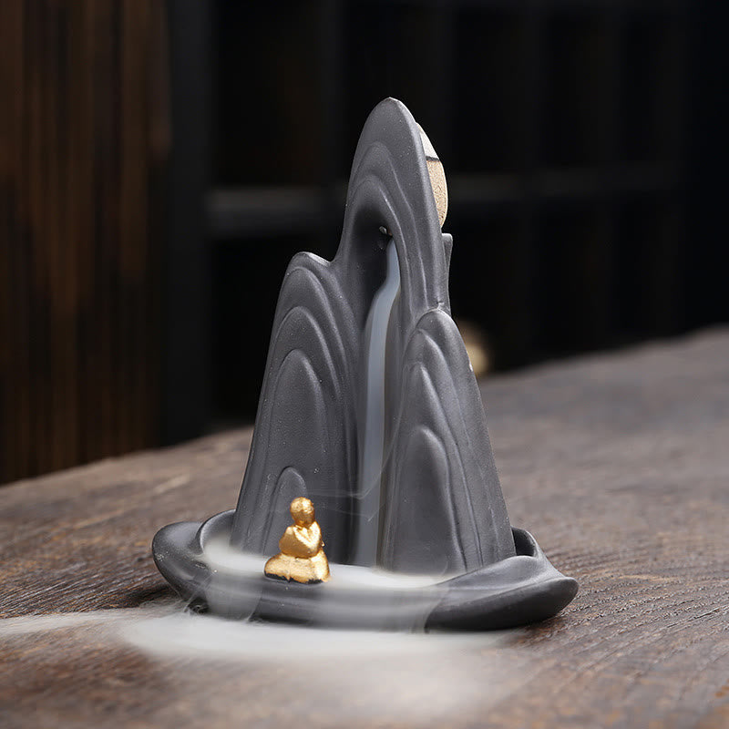 Buddha Stonesリトルモンク山 流水 紫粘土 セラミック ヒーリング 逆流香炉 装飾 - image 1