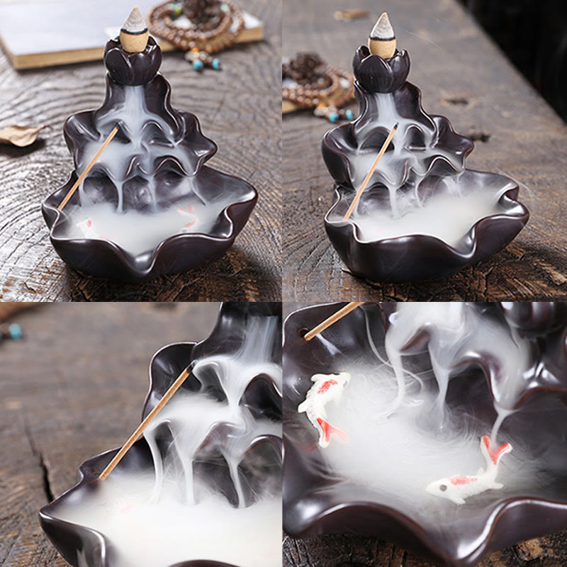 Buddha Stones蓮の葉 鯉 陶器 逆流煙噴水 平和香炉 装飾 - image 15