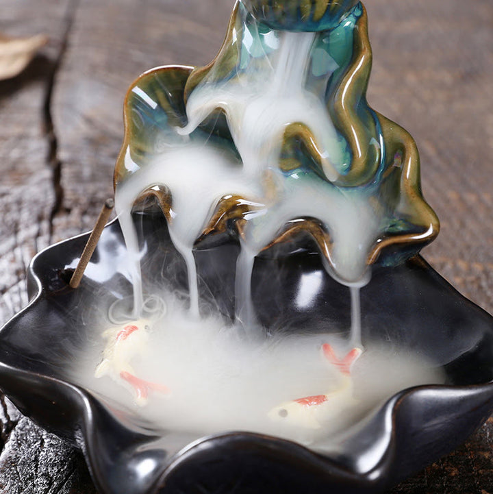 Buddha Stones蓮の葉 鯉 陶器 逆流煙噴水 平和香炉 装飾 - image 8