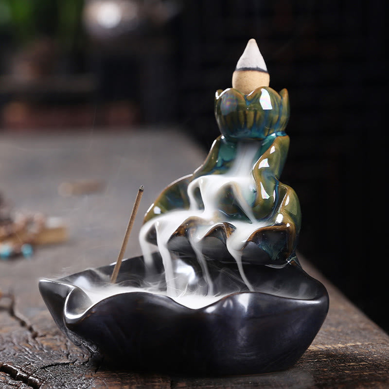 Buddha Stones蓮の葉 鯉 陶器 逆流煙噴水 平和香炉 装飾 - image 4