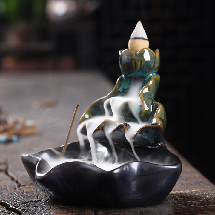 Buddha Stones蓮の葉 鯉 陶器 逆流煙噴水 平和香炉 装飾 - image 4