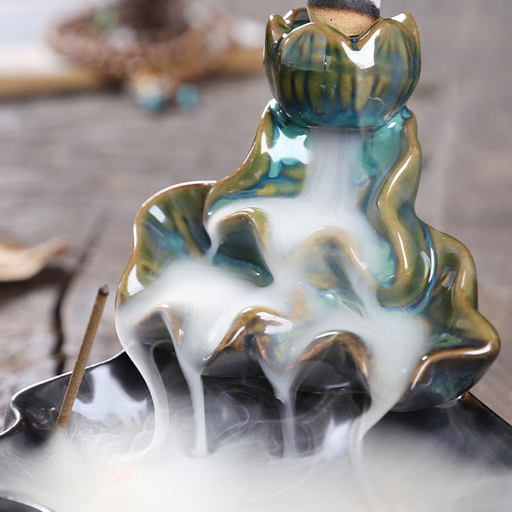 Buddha Stones蓮の葉 鯉 陶器 逆流煙噴水 平和香炉 装飾 - image 6