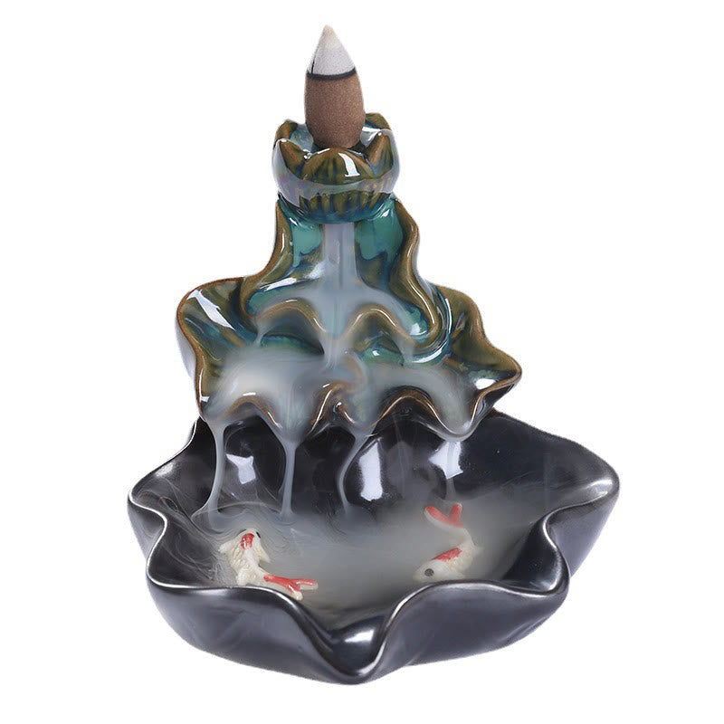 Buddha Stones蓮の葉 鯉 陶器 逆流煙噴水 平和香炉 装飾 - image 11