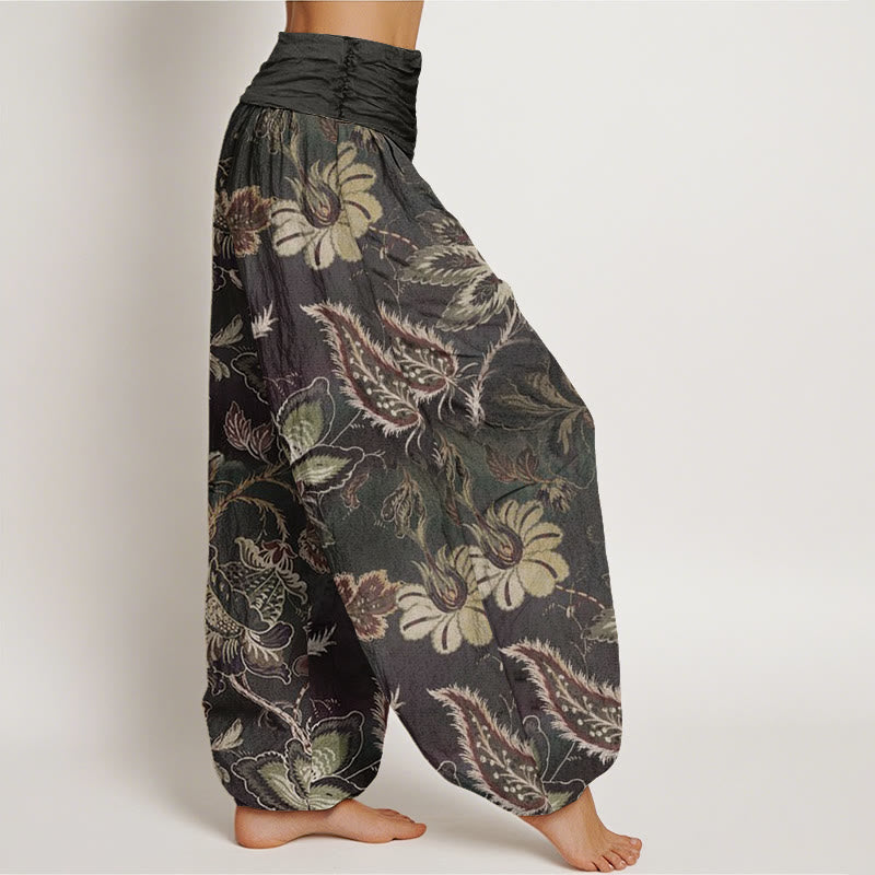 Buddha Stonesコットン カジュアル 花柄 葉柄 レディース 伸縮性ウエスト ハーレムパンツ - image 1