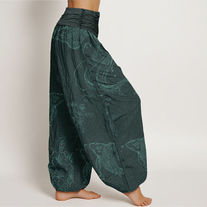 Buddha Stonesコットン鯉レディース 伸縮性ウエスト ハーレムパンツ - image 6