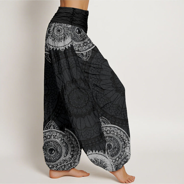 Buddha Stones円形曼荼羅デザイン レディース 伸縮性ウエスト ハーレムパンツ - image 3