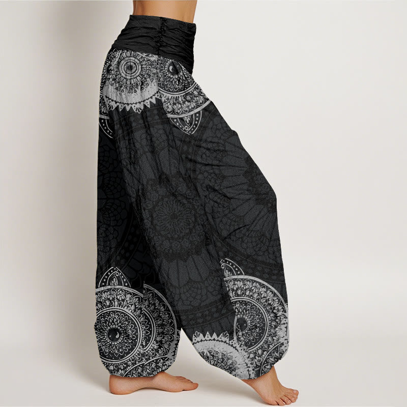 Buddha Stonesコットン円形マンダラデザインレディース伸縮性ウエストハーレムパンツ - image 2