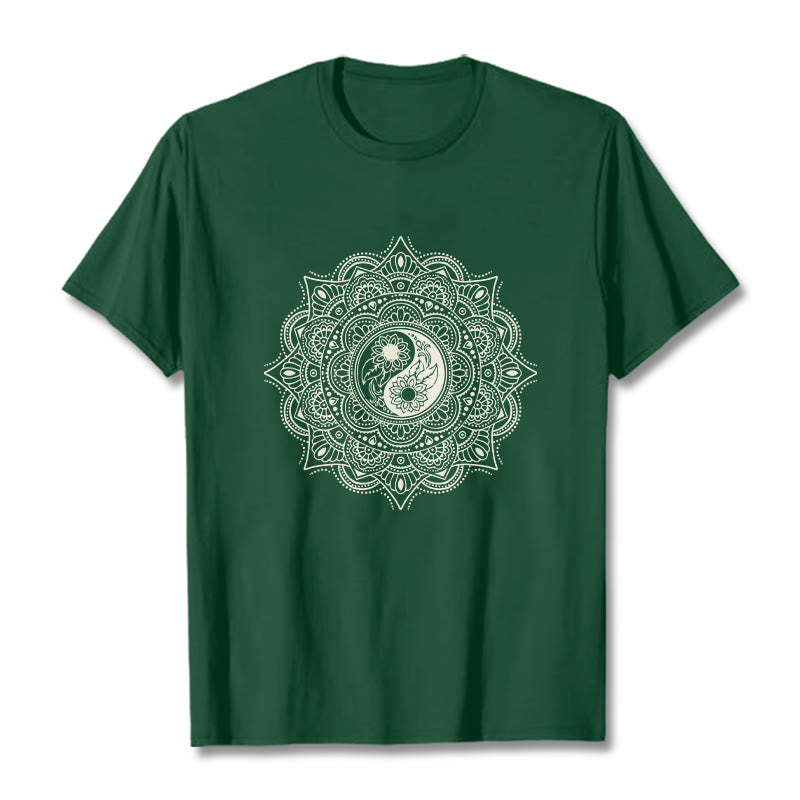 Buddha Stones曼荼羅YinYangシンボル柄Tシャツ - フォレストグリーン - 2XL - image 1