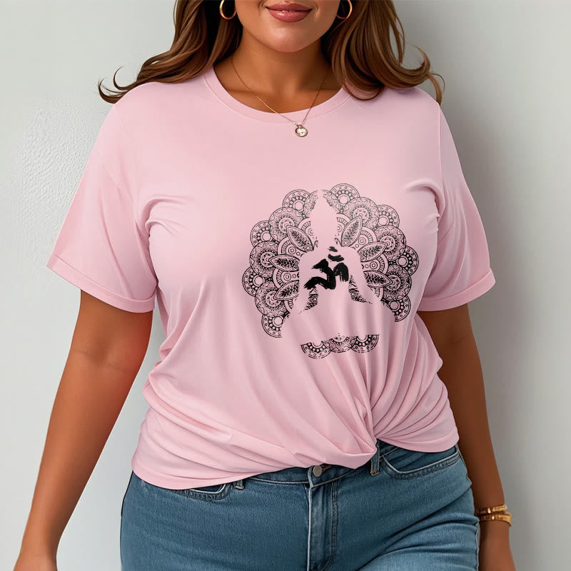 Buddha Stones純色曼荼羅オームシンボル柄Tシャツ - image 14