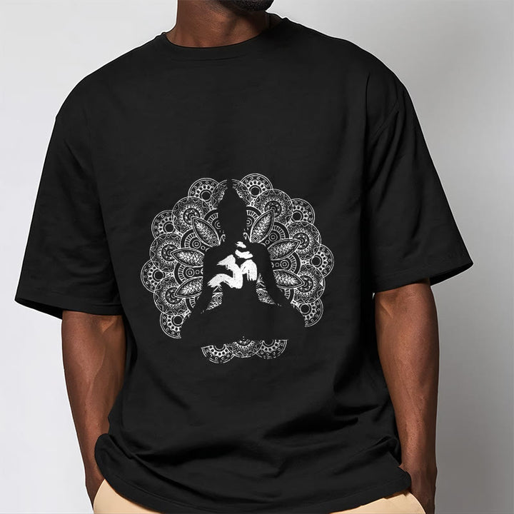 Buddha Stones純色曼荼羅オームシンボル柄Tシャツ - image 2