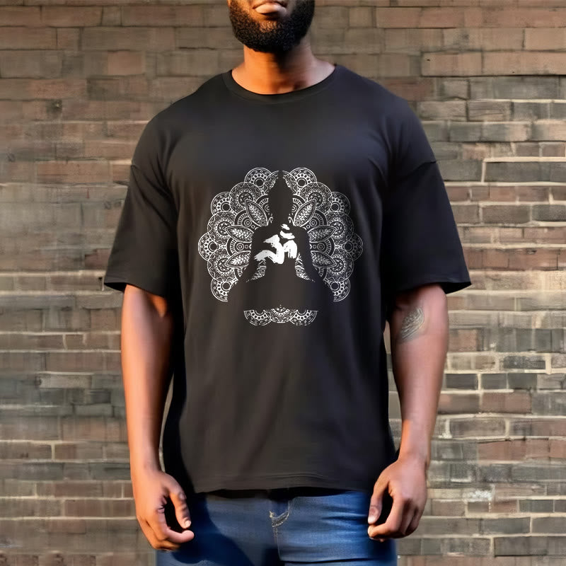 Buddha Stones純色曼荼羅オームシンボル柄Tシャツ - image 3