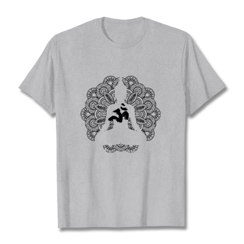 Buddha Stones純色曼荼羅オームシンボル柄Tシャツ - ライトグレー - 2XL - image 20