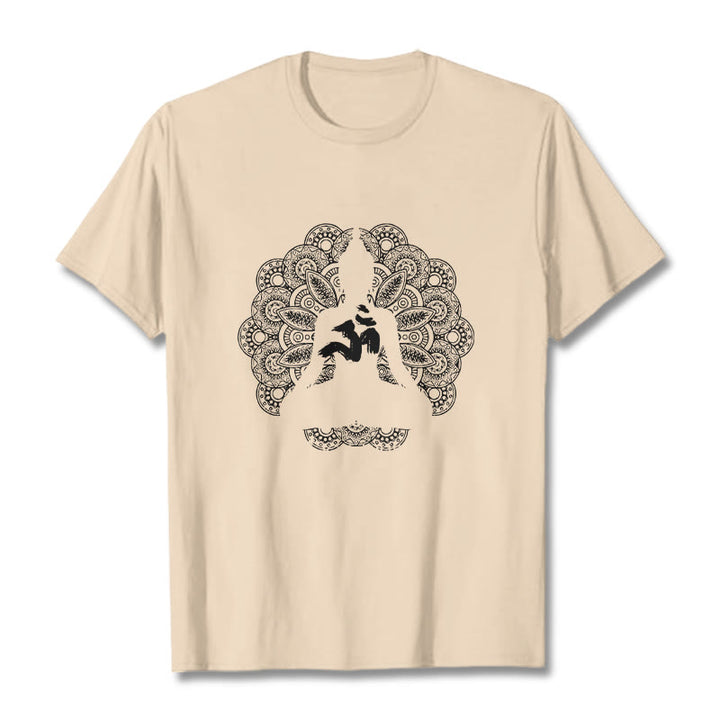 Buddha Stones純色曼荼羅オームシンボル柄Tシャツ - ビスク - 2XL - image 9