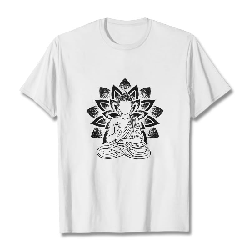 Buddha Stones座像仏蓮華模様Tシャツ - 白 - 2XL - image 8