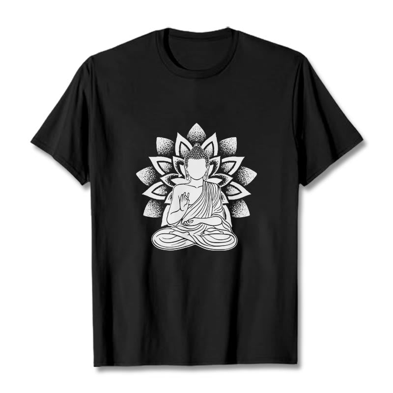 Buddha Stones座像仏蓮華模様Tシャツ - 黒 - 2XL - image 4